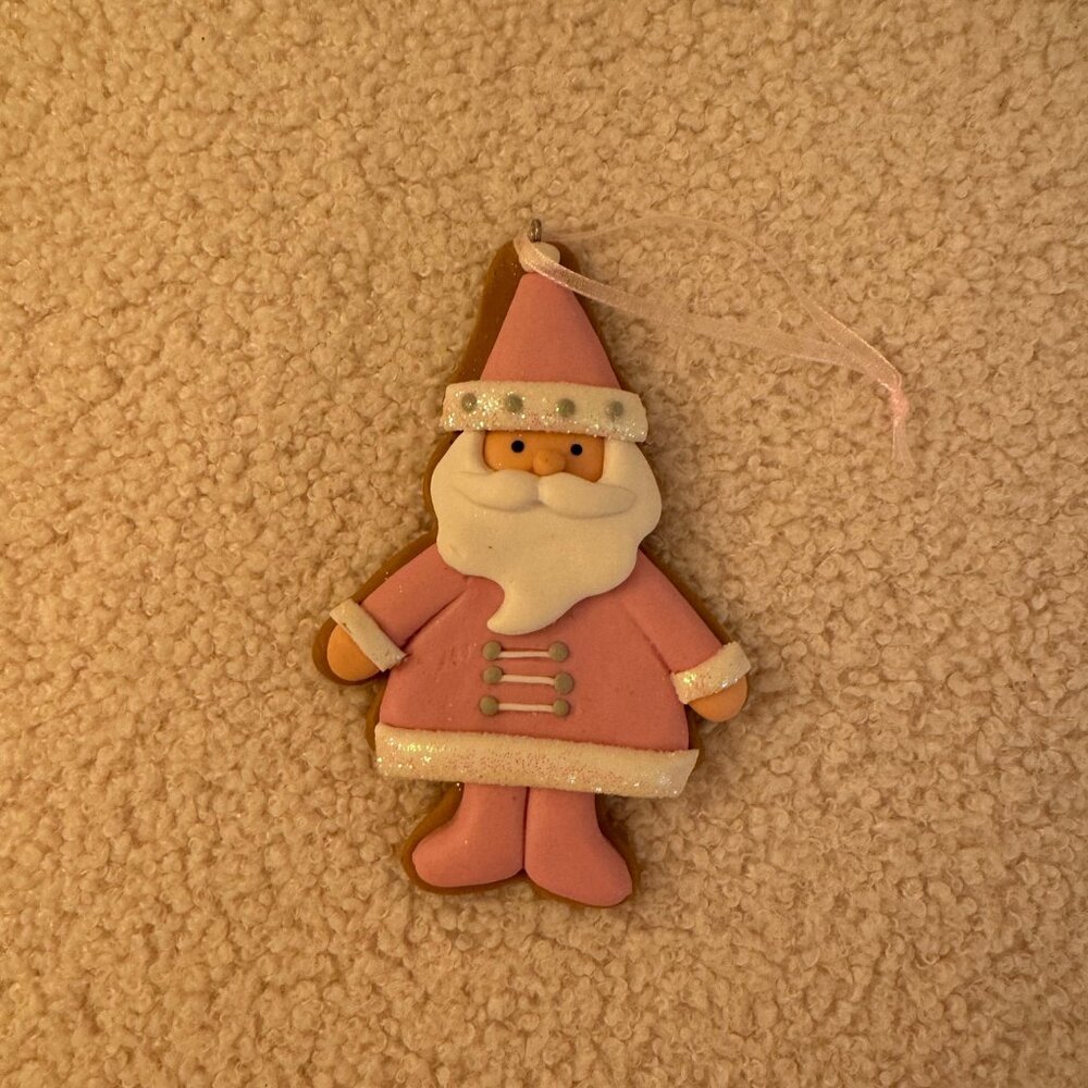 Kurt S. Adler Pink and White Claydough Christmas Cookie Ornament - Full Santa